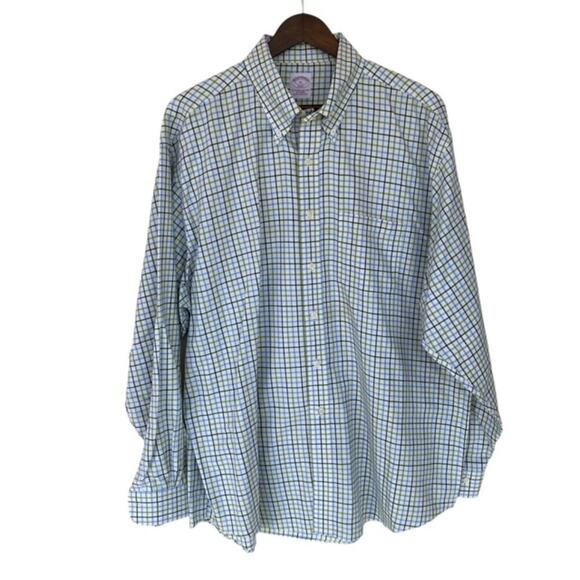 Brooks Brothers 346 White, Blue and Green Check Button Down Shirt - XL - Picture 1 of 5